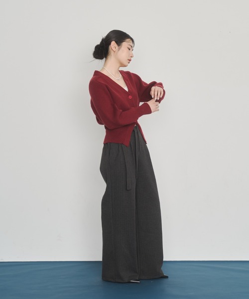 Happy John（ハッピージョン）の「v neck cardigan/Vネックカーディガン（カーディガン/ボレロ・レディース・グレー/アイボリー/レッド・FREE）」の10枚目の写真