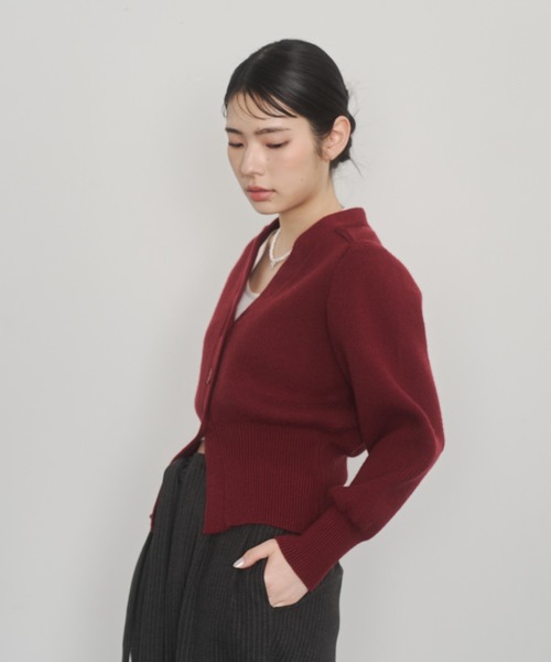 Happy John（ハッピージョン）の「v neck cardigan/Vネックカーディガン（カーディガン/ボレロ・レディース・グレー/アイボリー/レッド・FREE）」の4枚目の写真