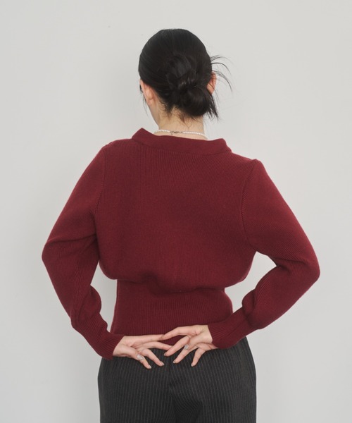 Happy John（ハッピージョン）の「v neck cardigan/Vネックカーディガン（カーディガン/ボレロ・レディース・グレー/アイボリー/レッド・FREE）」の5枚目の写真