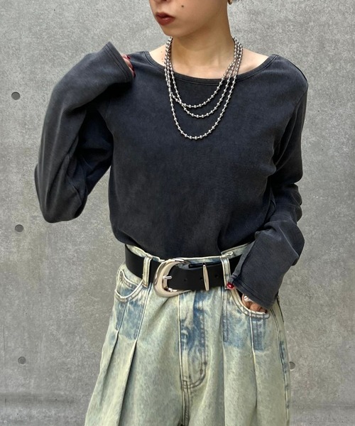 PAGEBOY（ページボーイ）の「<前後着用可能>ビンテージテレコクルー（Tシャツ/カットソー・レディース・オフホワイト/チャコールグレー/ライトブルー/イエロー系その他・FREE）」の3枚目の写真