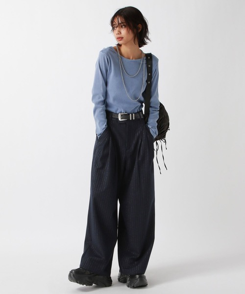 PAGEBOY（ページボーイ）の「<前後着用可能>ビンテージテレコクルー（Tシャツ/カットソー・レディース・オフホワイト/チャコールグレー/ライトブルー/イエロー系その他・FREE）」の6枚目の写真