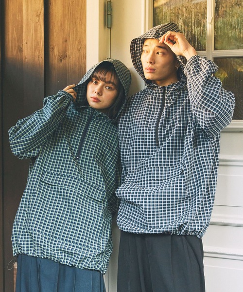 90s old uniqroコットン チェック ジップパーカー アノラック