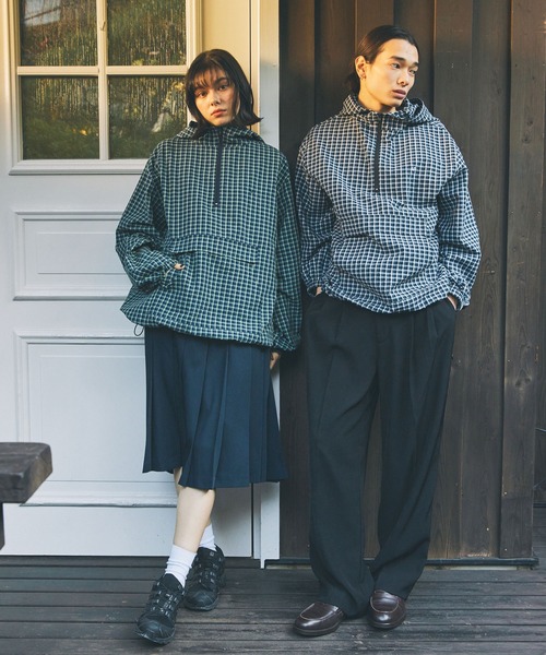 Unblend】ロゴ刺繍 サッカーチェック アノラックパーカー Unblend