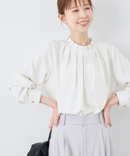 ROPE' PICNIC(ロペピクニック)の「【2サイズ展開】多機能タックブラウス(シャツ/ブラウス・レディース・オフホワイト/ピンク系その他/ブラック・38/36)」の8枚目の写真