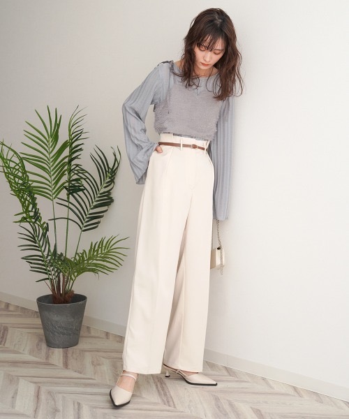 Bab(バブ)の「【2サイズ展開/裏地付き】サイドタックベルト付スラックス(スラックス・レディース・ベージュ/チャコールグレー/アイボリー・MEDIUM/LARGE)」の9枚目の写真