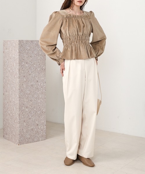 Bab(バブ)の「【2サイズ展開/裏地付き】サイドタックベルト付スラックス(スラックス・レディース・ベージュ/チャコールグレー/アイボリー・MEDIUM/LARGE)」の15枚目の写真