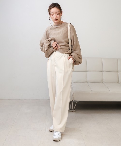 Bab(バブ)の「【2サイズ展開/裏地付き】サイドタックベルト付スラックス(スラックス・レディース・ベージュ/チャコールグレー/アイボリー・MEDIUM/LARGE)」の5枚目の写真