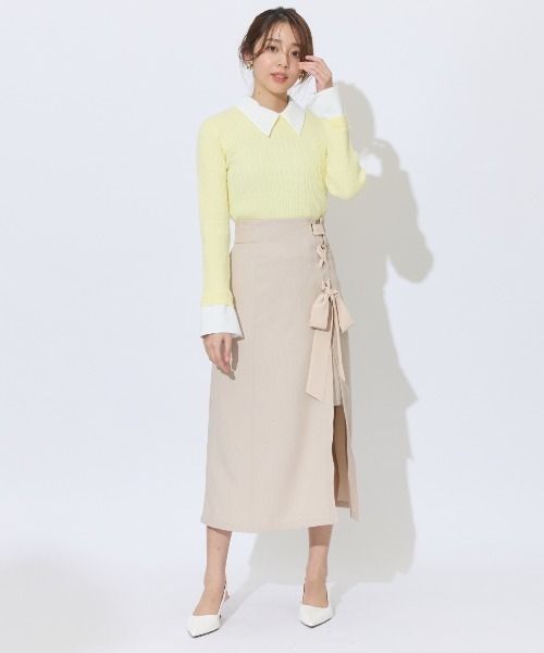 AND COUTURE(アンドクチュール)の「サイドレースアップリボンスリットスカート(スカート・レディース・ベージュ/グレー/ネイビー・MEDIUM/SMALL)」の10枚目の写真