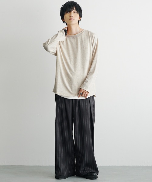 MinoriTY(マイノリティ)の「【MinoriTY】柔らか素材ボートネックヘザー長袖&半袖Tシャツ カットソー メンズ 春服 夏服 秋服 インナー(Tシャツ/カットソー・メンズ・ブラック/グレー/ベージュ系その他/ブラック系その他/グレー系その他/ベージュ・M/S/L)」の18枚目の写真