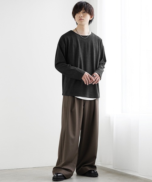 MinoriTY(マイノリティ)の「【MinoriTY】柔らか素材ボートネックヘザー長袖&半袖Tシャツ カットソー メンズ 春服 夏服 秋服 インナー(Tシャツ/カットソー・メンズ・ブラック/グレー/ベージュ系その他/ブラック系その他/グレー系その他/ベージュ・M/S/L)」の12枚目の写真