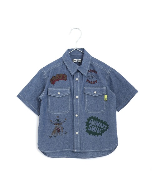 MAKE YOUR DAY（メイクユアデイ）の「ラクガキプリント半袖シャツ■150.160cm（シャツ/ブラウス・キッズ・サックスブルー/ベージュ・150/160）」の2枚目の写真