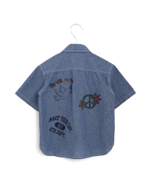 MAKE YOUR DAY（メイクユアデイ）の「ラクガキプリント半袖シャツ■150.160cm（シャツ/ブラウス・キッズ・サックスブルー/ベージュ・150/160）」の4枚目の写真