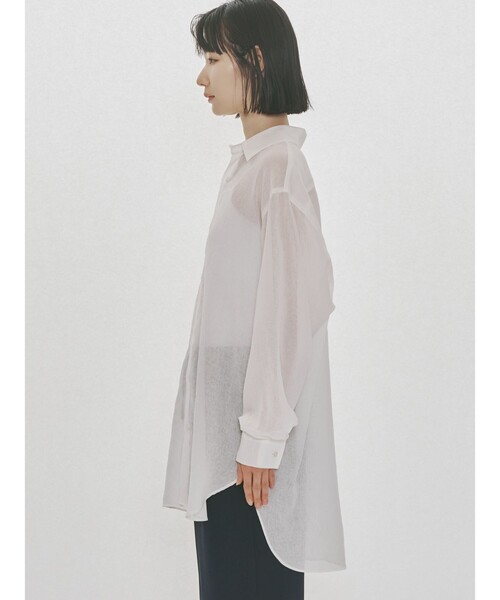 MIDIUMISOLID（ミディウミソリッド）の「MIDIUMISOLID for Ladies シアーロングスリーブシャツ（シャツ/ブラウス・レディース・オフホワイト/ブラック/カーキ/イエロー・FREE）」の11枚目の写真