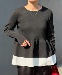 aquagarage | 配色スポンジニットペプラムトップス(ニット/セーター)