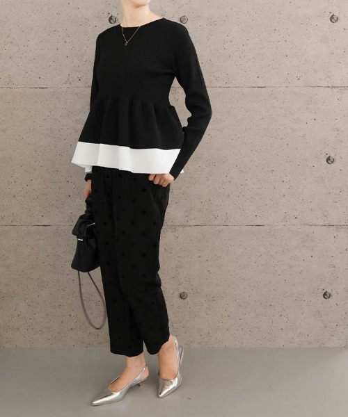 aquagarage（アクアガレージ）の「配色スポンジニットペプラムトップス（ニット/セーター・レディース・ブラック/ベージュ・M/L）」の4枚目の写真