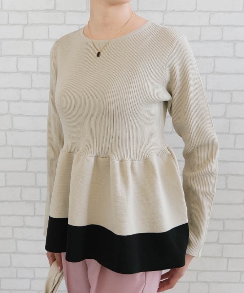 aquagarage（アクアガレージ）の「配色スポンジニットペプラムトップス（ニット/セーター・レディース・ブラック/ベージュ・M/L）」の5枚目の写真