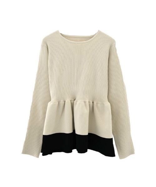 aquagarage（アクアガレージ）の「配色スポンジニットペプラムトップス（ニット/セーター・レディース・ブラック/ベージュ・M/L）」の9枚目の写真