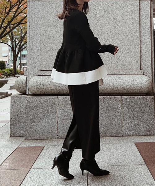 aquagarage（アクアガレージ）の「配色スポンジニットペプラムトップス（ニット/セーター・レディース・ブラック/ベージュ・M/L）」の12枚目の写真