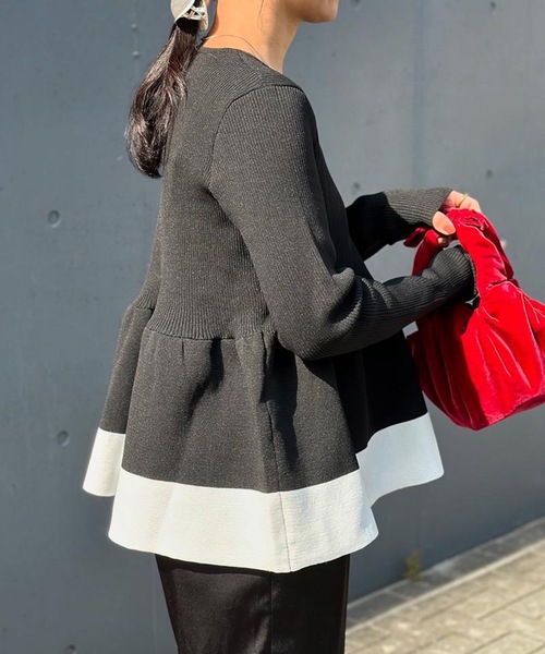 aquagarage（アクアガレージ）の「配色スポンジニットペプラムトップス（ニット/セーター・レディース・ブラック/ベージュ・M/L）」の20枚目の写真