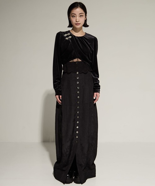 tanakadaisuke/タナカダイスケ】gather neck velour tops