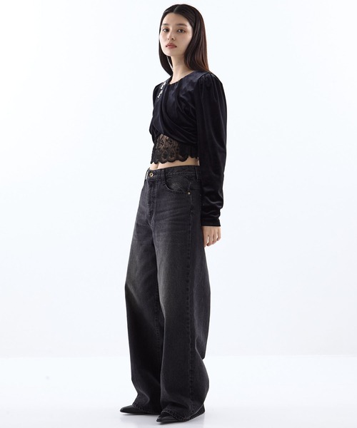 tanakadaisuke/タナカダイスケ】gather neck velour tops