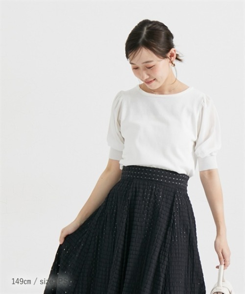 Petitjo（プッチージョ）の「小さいサイズ　袖シフォンニットプルオーバー　低身長さん・小柄女性（ニット/セーター・レディース・グレイッシュベージュ/オフホワイト/ブラック・PSS/PS/PM）」の20枚目の写真