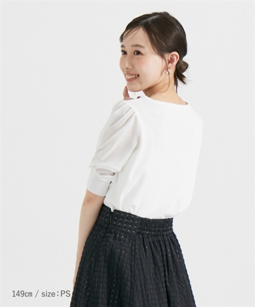 Petitjo（プッチージョ）の「小さいサイズ　袖シフォンニットプルオーバー　低身長さん・小柄女性（ニット/セーター・レディース・グレイッシュベージュ/オフホワイト/ブラック・PSS/PS/PM）」の22枚目の写真