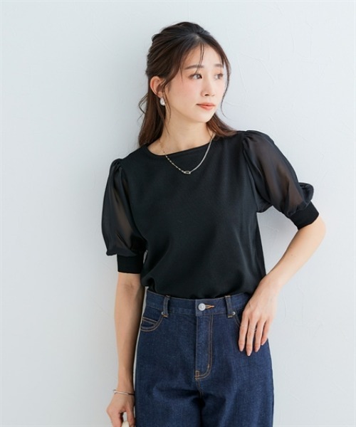 Petitjo（プッチージョ）の「小さいサイズ　袖シフォンニットプルオーバー　低身長さん・小柄女性（ニット/セーター・レディース・グレイッシュベージュ/オフホワイト/ブラック・PSS/PS/PM）」の13枚目の写真