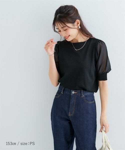 Petitjo（プッチージョ）の「小さいサイズ　袖シフォンニットプルオーバー　低身長さん・小柄女性（ニット/セーター・レディース・グレイッシュベージュ/オフホワイト/ブラック・PSS/PS/PM）」の12枚目の写真