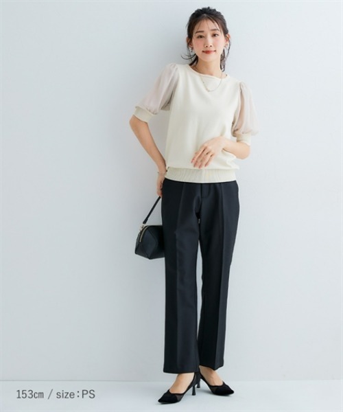 Petitjo（プッチージョ）の「小さいサイズ　袖シフォンニットプルオーバー　低身長さん・小柄女性（ニット/セーター・レディース・グレイッシュベージュ/オフホワイト/ブラック・PSS/PS/PM）」の17枚目の写真