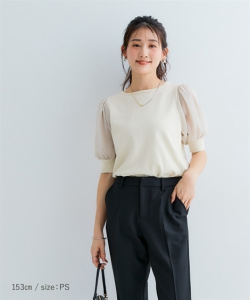 Petitjo（プッチージョ）の「小さいサイズ　袖シフォンニットプルオーバー　低身長さん・小柄女性（ニット/セーター・レディース・グレイッシュベージュ/オフホワイト/ブラック・PSS/PS/PM）」の18枚目の写真