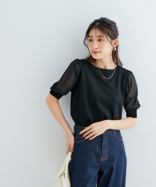 Petitjo（プッチージョ）の「小さいサイズ　袖シフォンニットプルオーバー　低身長さん・小柄女性（ニット/セーター・レディース・グレイッシュベージュ/オフホワイト/ブラック・PSS/PS/PM）」の11枚目の写真