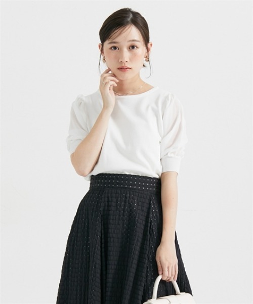 Petitjo（プッチージョ）の「小さいサイズ　袖シフォンニットプルオーバー　低身長さん・小柄女性（ニット/セーター・レディース・グレイッシュベージュ/オフホワイト/ブラック・PSS/PS/PM）」の9枚目の写真