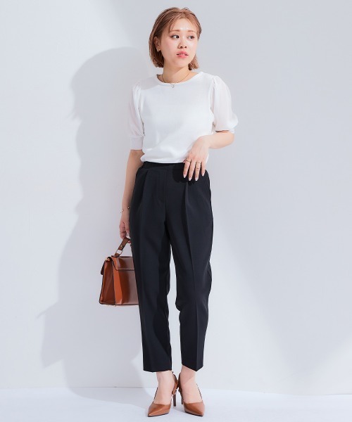 Petitjo（プッチージョ）の「小さいサイズ　袖シフォンニットプルオーバー　低身長さん・小柄女性（ニット/セーター・レディース・グレイッシュベージュ/オフホワイト/ブラック・PSS/PS/PM）」の6枚目の写真