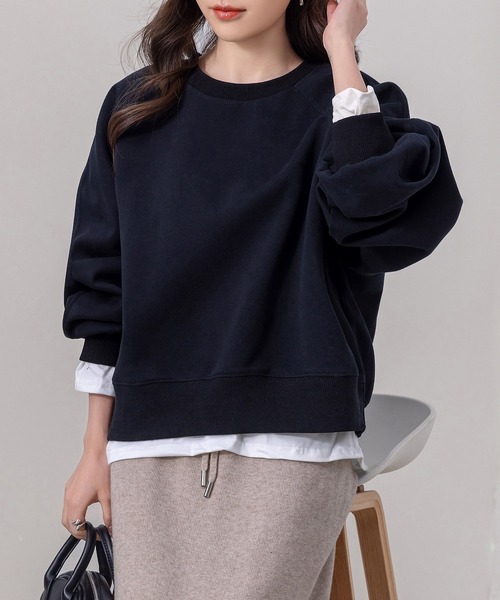 DAY CLOSET(デイ クローゼット)の「レディース 長袖ノームコアボリュームリブ袖スウェット(スウェット・レディース・オートミール/ブラック/クリーム/グレー/チャコールグレー/ピンク・L/M)」の7枚目の写真