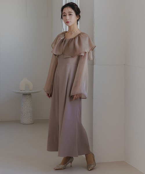 birei(ビレイ)の「グロスオーガンラッフルマーメイドドレス(ドレス・レディース・ホワイト×ブラック/アッシュブラウン/ネイビー・M)」の4枚目の写真