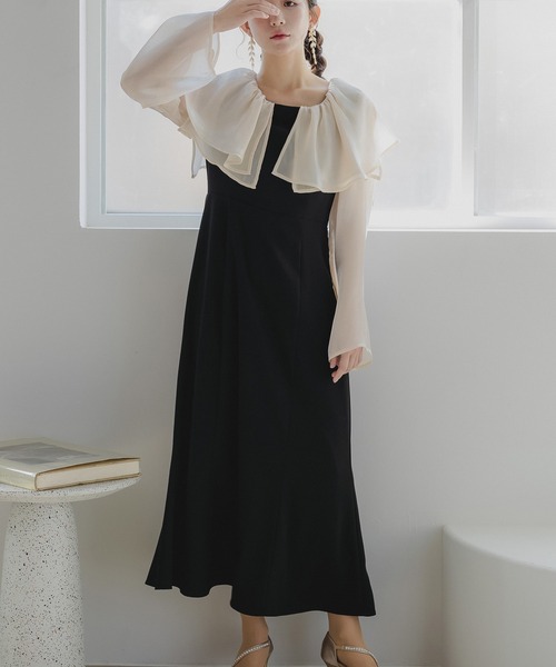 birei(ビレイ)の「グロスオーガンラッフルマーメイドドレス(ドレス・レディース・ホワイト×ブラック/アッシュブラウン/ネイビー・M)」の13枚目の写真