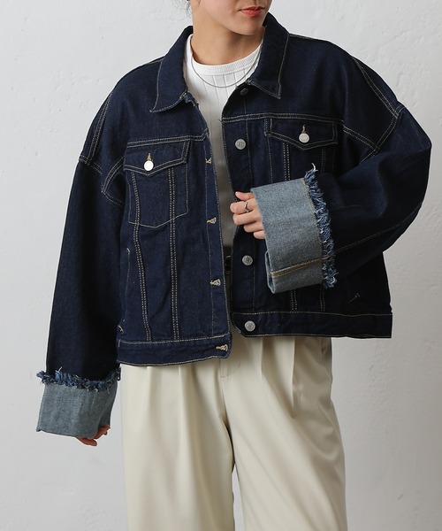 COLONY 2139（コロニートゥーワンスリーナイン）の「ワイドスリーブGジャン（デニムジャケット・レディース・ネイビー/サックスブルー・FREE）」の3枚目の写真