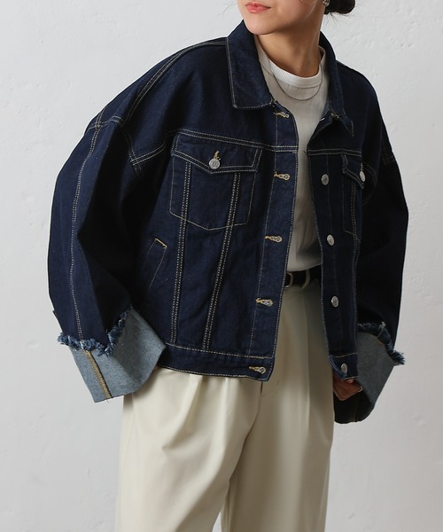 COLONY 2139（コロニートゥーワンスリーナイン）の「ワイドスリーブGジャン（デニムジャケット・レディース・ネイビー/サックスブルー・FREE）」の4枚目の写真
