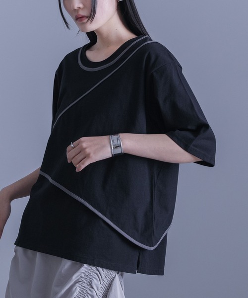 kOhAKU（コハク）の「『アシンメトリー配色パイピングカットソー』（Tシャツ/カットソー・レディース・オフホワイト/ブラック・2/1）」の18枚目の写真