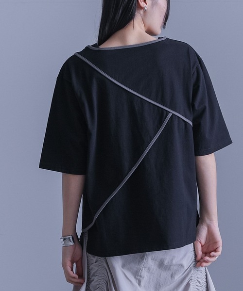 kOhAKU（コハク）の「『アシンメトリー配色パイピングカットソー』（Tシャツ/カットソー・レディース・オフホワイト/ブラック・2/1）」の20枚目の写真