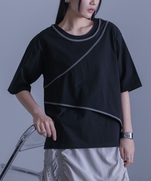 kOhAKU（コハク）の「『アシンメトリー配色パイピングカットソー』（Tシャツ/カットソー・レディース・オフホワイト/ブラック・2/1）」の19枚目の写真