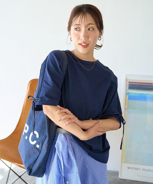Re:room ★新品未使用品★ ラインロゴリブベロアTシャツ & ショーツ セール】限定展開 袖 ベロア リボン ライン 半袖 ラグラン T