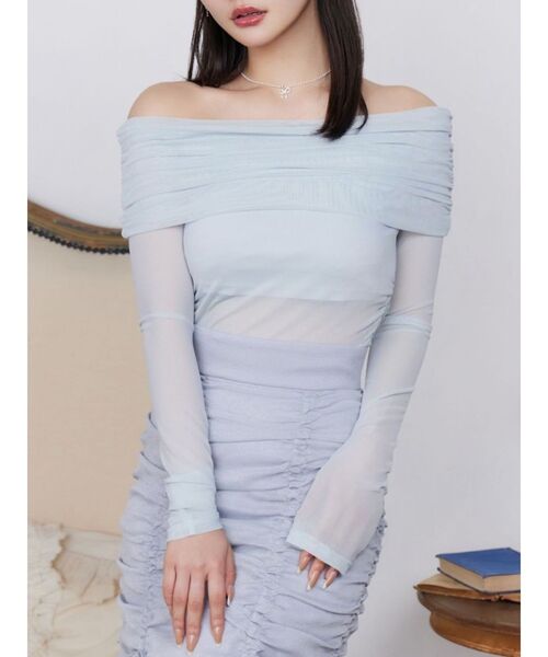 EATME（イートミー）の「ギャザーオフショルTOP（Tシャツ/カットソー・レディース・ライトブルー/ブラック/アイボリー・FREE）」の3枚目の写真