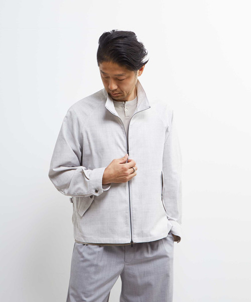 MEN'S MELROSE（メンズメルローズ）の「テクスチャーリネンストレッチハリントンジャケット（ブルゾン・メンズ・ブラック/アイボリー・2/3/4）」の2枚目の写真