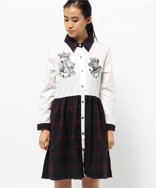 ライチ（ライチ）の「SANATORIUM ライオンキャット柄シャツワンピ－ス（ワンピース・レディース・グレー/ホワイト・FREE）」の13枚目の写真