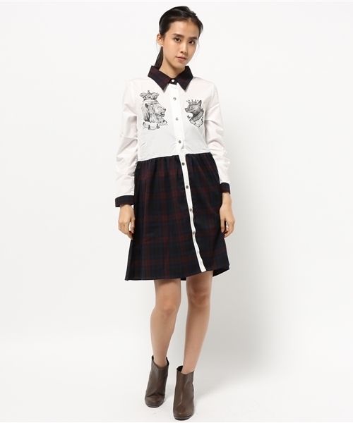 ライチ（ライチ）の「SANATORIUM ライオンキャット柄シャツワンピ－ス（ワンピース・レディース・グレー/ホワイト・FREE）」の10枚目の写真