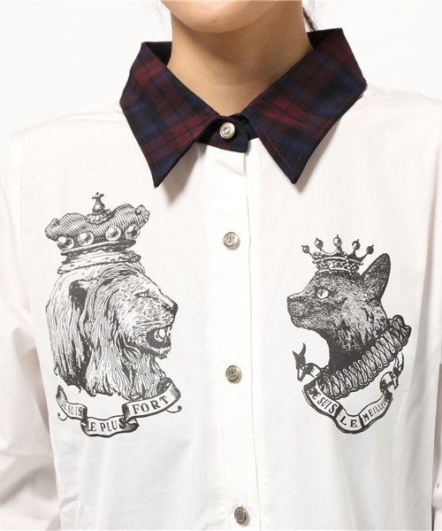 ライチ（ライチ）の「SANATORIUM ライオンキャット柄シャツワンピ－ス（ワンピース・レディース・グレー/ホワイト・FREE）」の9枚目の写真