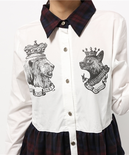 ライチ（ライチ）の「SANATORIUM ライオンキャット柄シャツワンピ－ス（ワンピース・レディース・グレー/ホワイト・FREE）」の5枚目の写真