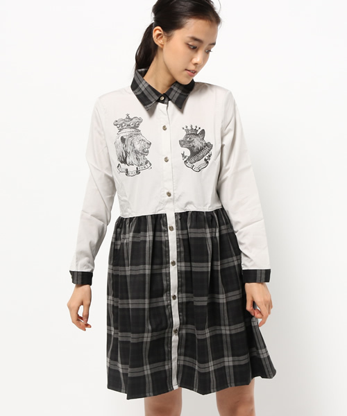 ライチ（ライチ）の「SANATORIUM ライオンキャット柄シャツワンピ－ス（ワンピース・レディース・グレー/ホワイト・FREE）」の14枚目の写真